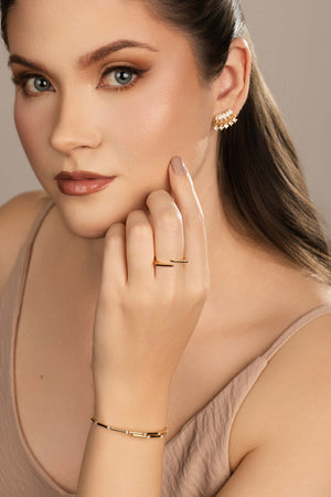 Brinco Navetes Pontos de Luz Cristal Banhado a Ouro 18K