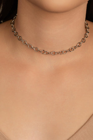 Choker Elos Ovais 6 mm Ródio Branco