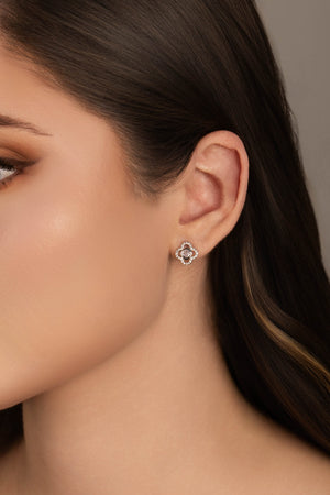 Brinco Flor Vazada Ponto de Luz Cristal 1.1 cm Ródio Branco