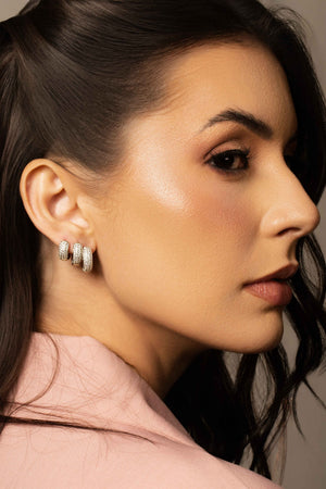 Brinco Argola Click Cravejado Cristal 1.4 cm Ródio Branco