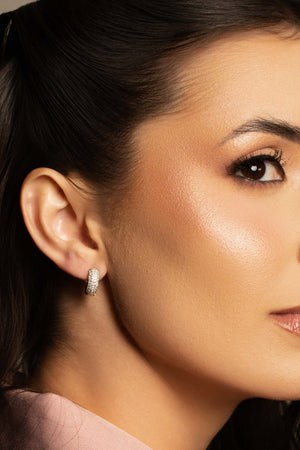 Brinco Argola Click Cravejado Cristal 1.4 cm Ródio Branco