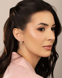 Brinco Argola Click Oval Cravejado Cristal 1.9 cm Ródio Branco