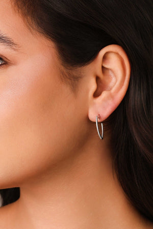 Brinco Argola Coração Cravejado Cristal 2.2 cm Ródio Branco