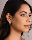 Brinco Oval Torcido Cravejado Cristal Texturizado 1.6 cm Ródio Branco