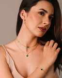 Brinco Argola Click Trevo Tom Esmeralda 2.6 cm Banhado a Ouro 18K