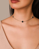 Choker Elos Trevos Tom Onix 1.0 cm Ródio Branco