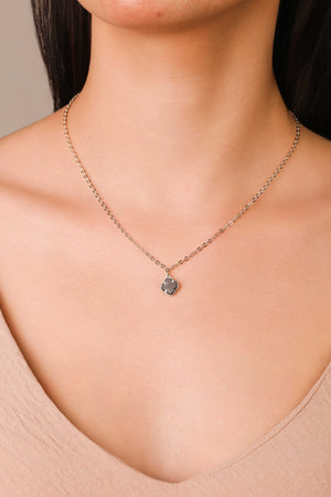 Gargantilha Elos Trevo Tom Onix Ródio Branco - 40 cm