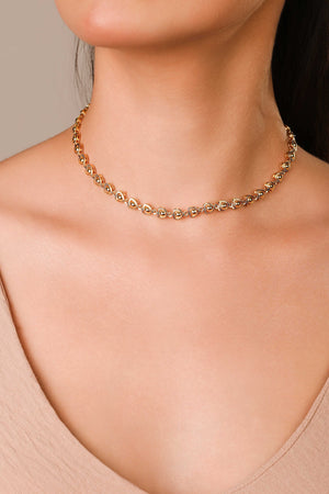 Choker Corações Bolinhas Banhado a Ouro 18K