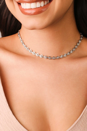 Choker Corações Bolinhas Ródio Branco