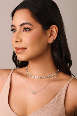 Gargantilha Veneziana Coração Vazado 1.0 cm Ródio Branco - 45 cm