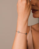 Pulseira Elos Trevos Tom Onix Ródio Branco