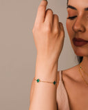 Pulseira Elos Trevos Tom Esmeralda Banhado a Ouro 18K