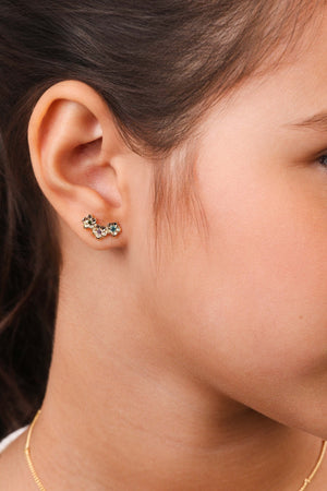 Ear Cuff Infantil Florzinhas Coloridas Banhado a Ouro 18K