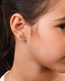 Ear Cuff Infantil Florzinhas Coloridas Banhado a Ouro 18K