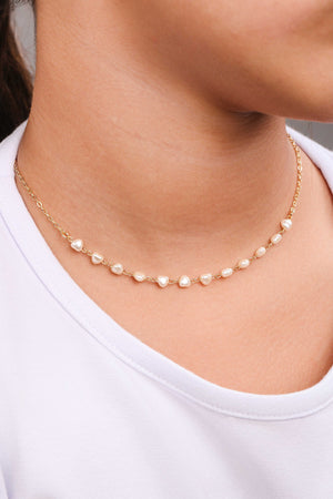 Gargantilha Infantil Corações Pérolas Banhado a Ouro 18K - 35 cm