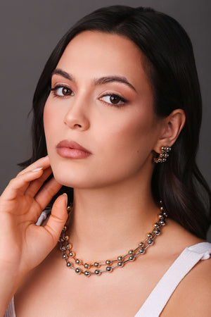 Brinco Palito Curvado Bolas Lisas Ródio Branco