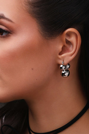 Brinco Argola Fecho Italiano Bolas Lisas 2.5 cm Ródio Branco