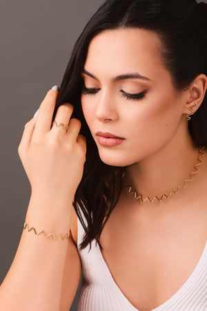 Bracelete Fio Zig Zag 2 mm Banhado a Ouro 18K