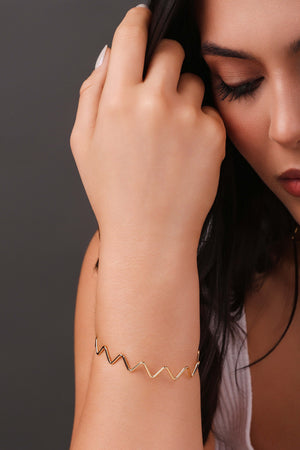 Bracelete Fio Zig Zag 2 mm Banhado a Ouro 18K