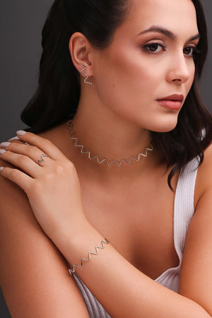 Bracelete Fio Zig Zag 2 mm Ródio Branco