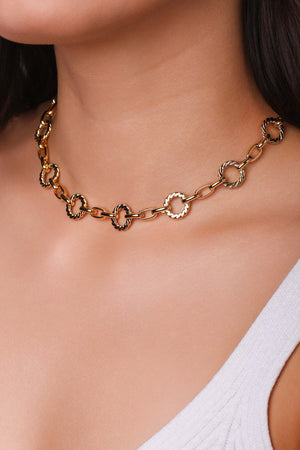 Gargantilha Elos Redondos Detalhados 1.3 Cm Banhado a Ouro 18K - 40 cm