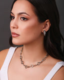 Gargantilha Elos Redondos Detalhados 1.3 cm Ródio Branco - 40 cm