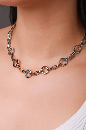 Gargantilha Elos Redondos Detalhados 1.3 cm Ródio Branco - 40 cm