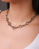 Gargantilha Elos Redondos Detalhados 1.3 cm Ródio Branco - 40 cm