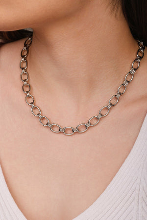 Gargantilha Elos Ovais 9 mm Ródio Branco - 40 cm