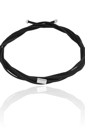 Cordão Camurça Preta Retângulo 4 mm Ródio Branco - 1,5 m