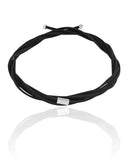 Cordão Camurça Preta Retângulo 4 mm Ródio Branco - 1,5 m