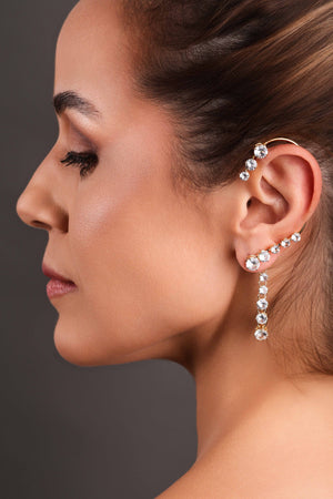 Ear Cuff Franja Pontos de Luz Cristal Banhado a Ouro 18K