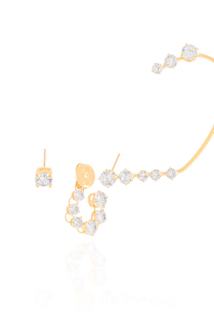 Ear Cuff Franja Pontos de Luz Cristal Banhado a Ouro 18K