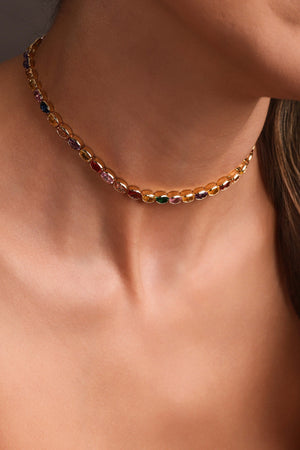 Choker Ovais Coloridos 4 mm Banhado a Ouro 18K