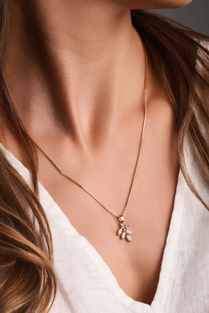 Gargantilha Veneziana Folha Navetes Cristal Banhado a Ouro 18K - 45 cm