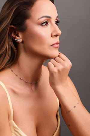 Pulseira Elos Cristais Coloridos Ródio Branco