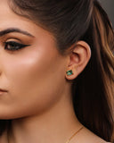 Brinco Ponto de Luz Retangular Turmalina Banhado a Ouro 18K