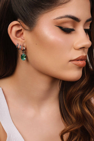 Brinco Argola Lisa Ponto de Luz Oval Turmalina 3.1 cm Ródio Branco