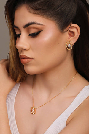 Brinco Orgânico Ponto de Luz Oval Cristal Banhado a Ouro 18K