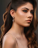 Brinco Gota Dupla Vazado Cristal Ródio Branco