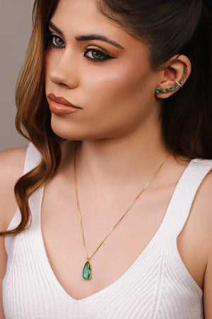 Ear Cuff Pontos de Luz Ovais Turmalina Cravejado Cristal Banhado a Ouro 18K