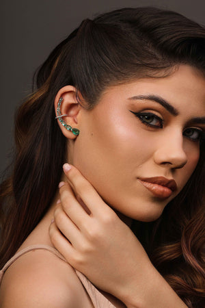 Ear Cuff Pontos de Luz Ovais Turmalina Cravejado Cristal Ródio Branco