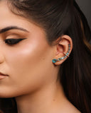 Ear Cuff Pontos de Luz Ovais Topázio Sky Cravejado Cristal Banhado a Ouro 18K