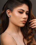 Ear Cuff Pontos de Luz Ovais Topázio Sky Cravejado Cristal Ródio Branco