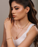 Pulseira Gomos Gotas Safira Rosa Banhado a Ouro 18K