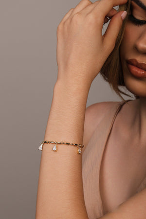 Pulseira Gomos Gotas Cristal Banhado a Ouro 18K