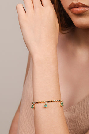 Pulseira Gomos Gotas Turmalina Banhado a Ouro 18K