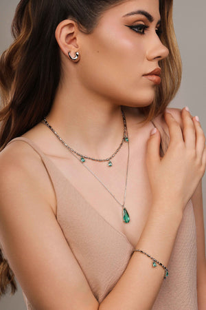 Pulseira Gomos Gotas Turmalina Ródio Branco