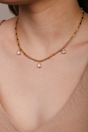 Gargantilha Gomos Gotas Cristal Banhado a Ouro 18K - 40 cm