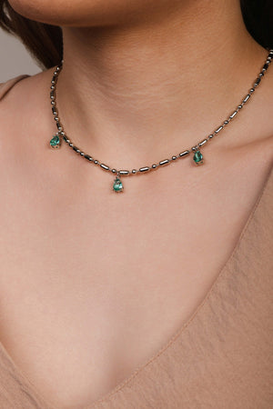 Gargantilha Gomos Gotas Turmalina Ródio Branco - 40 cm